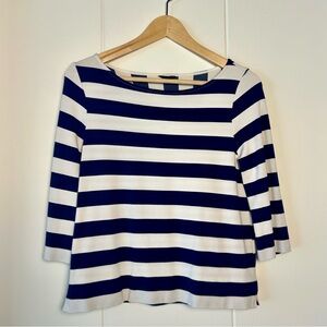 Ann Taylor Navy and White Striped Women's Boatneck top 3/4 sleeves size S petite
